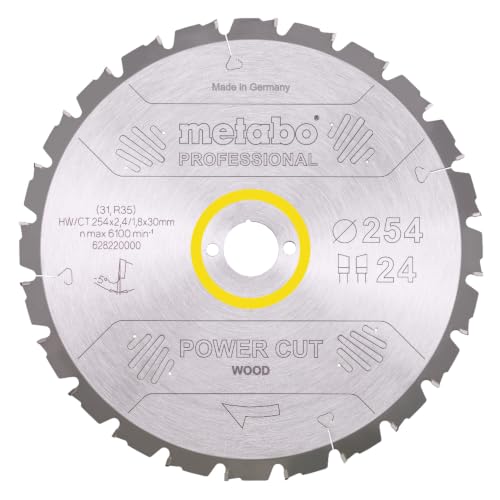 Metabo Sägeblatt 'power cut wood - professional', 254x2,4/1,8x30, Z24 WZ 5° neg. (628220000) Durchmesser x Schnittbreite x Bohrung: 254 x 2.4 x 30 mm, Material: HW/CT, Zähnezahl: 24