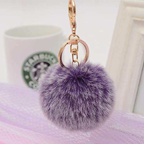 Tsangbaby Butterfly Keychains Car Keys Pom Pom Keychain Handbag Wallet Purse Charm Pendant Keychains for Women Girls Purple