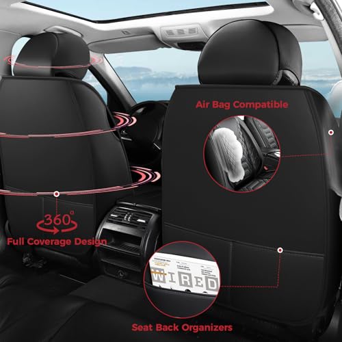Image of FREESOO Universal Front Seat Covers Leather Airbag Compatible Black Grey