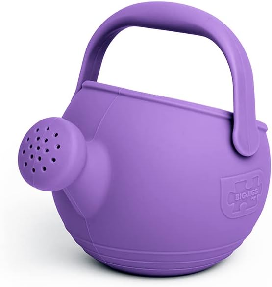 Bigjigs Toys Dove Grey 100% Silicone Childrens Watering Can - Temperature & Stain-Resistant Watering Can Kids, Easy Grip Handle, Sustainable Silicone Toys, Ideal Outdoor Toys & Beach Toys