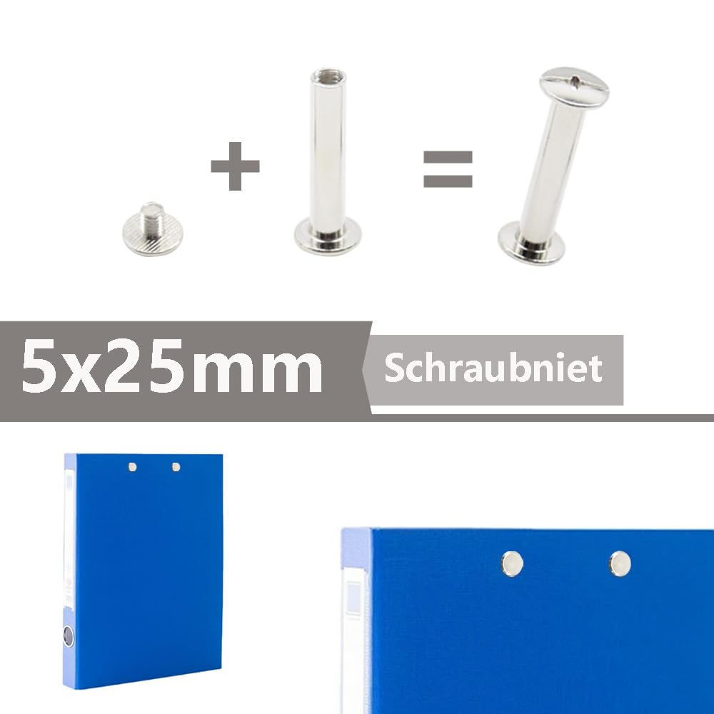 Hocansen 50 Set Chicago Screws M5x25mm Leather Screw Nail Rivet Chicago Bolts Button Metal Binding Screws Posts Round Flat Head Stud Screw for Leather Craft and Bookbinding (M5*25mm/ZBD) - Image 3
