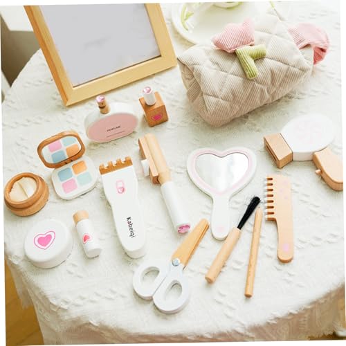 Juguetes de Maquillaje de Madera con secador y espejo set infantil de imitación 5