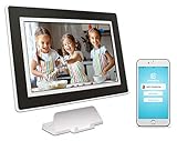 PhotoSpring (16GB) 10 inch WiFi Cloud Digital Picture Frame - Battery, Touch Screen, Plays Video and Photo Slideshows, HD IPS Display, iPhone & Android app (White/Black Mat - 15,000 Photos)