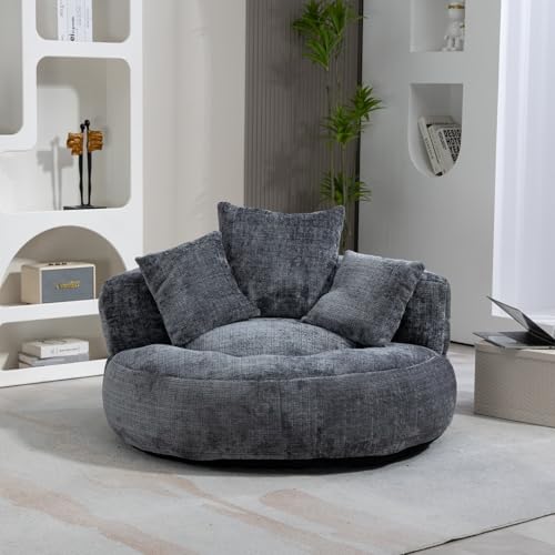 KOMHTOM Gros Pouf Canapé, Pouf Fauteuil Canapé pour Les Paresseux, avec 3 Coussins, sans Installation, Idéal pour Chambre, Salon ou cinéma Maison (Gris)