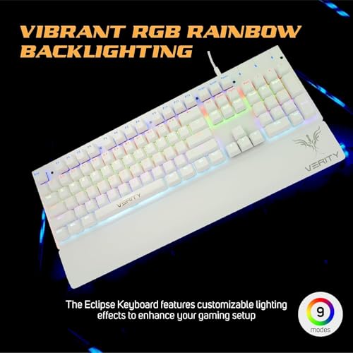 Image of VERITY Eclipse RGB Mechanical Gaming Keyboard with Ergonomic Comfortable Design, Responsive Mechanical Keys & RGB Backlit Lighting for Office, PC, Laptop and Mac Gaming and Daily Use (White)