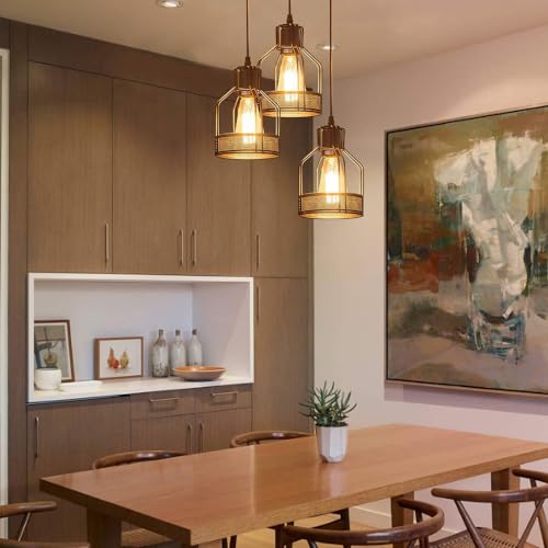 Lustre suspension plafonnier vintage 3 lampes métal noir salon salle à manger