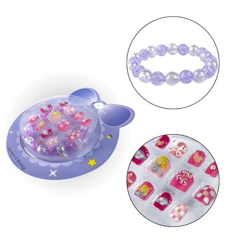 Kit 48 Unha Postiça Infantil Kids Autocolante + 4 Pulseiras