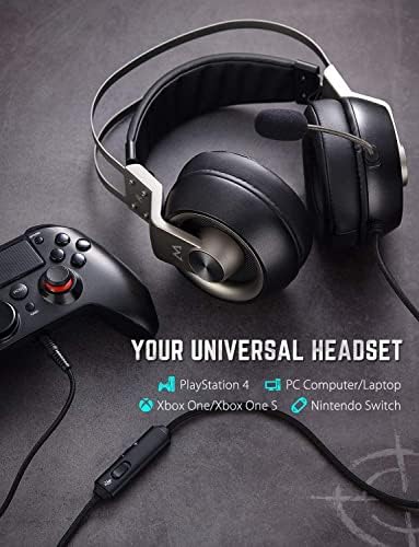 Gaming Headset, 7.1 Surround Sound Computer USB Headset, Metal Frame, 60mm Driver, Quick Mic/Volume Control, LED Control, LED Gaming Headphones for PC, PS4, Xbox One