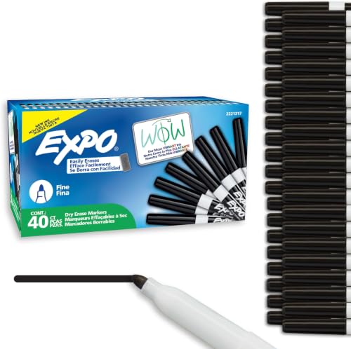 Image of EXPO Dry Erase Markers, Low Odor Ink, Black, Fine Tip, 40 Count - Whiteboard, Calendar, Organization, Essential Supplies for Office, School, Classroom, Teachers (Pack of 6)