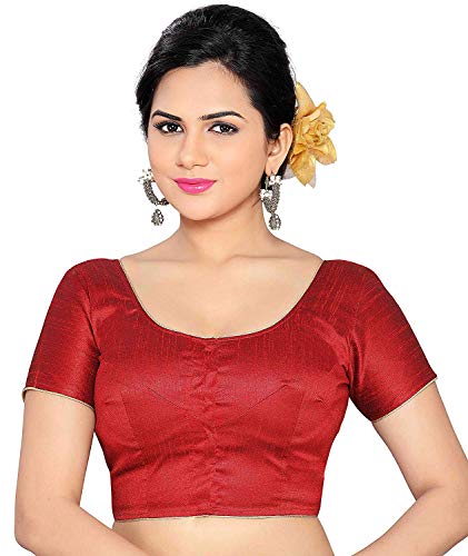 Hiral Designer Mall Choli Top & Saree Blouse Readymade Indian Silk & Sari Color Matching Blouse for Women Choli (Maroon Silk, 38-L)