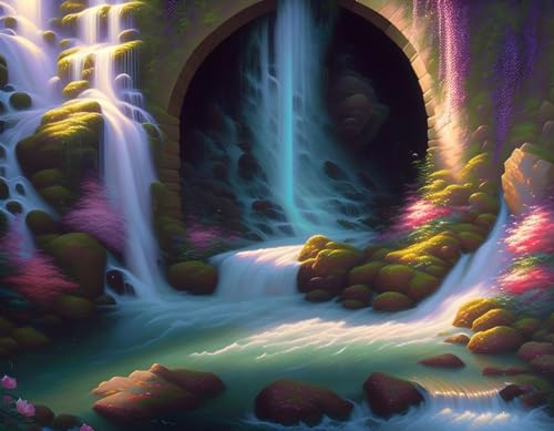 Poster cascade porte cachée SERENDIPITP toile 58x90 cm sans cadre décor mural mystérieux