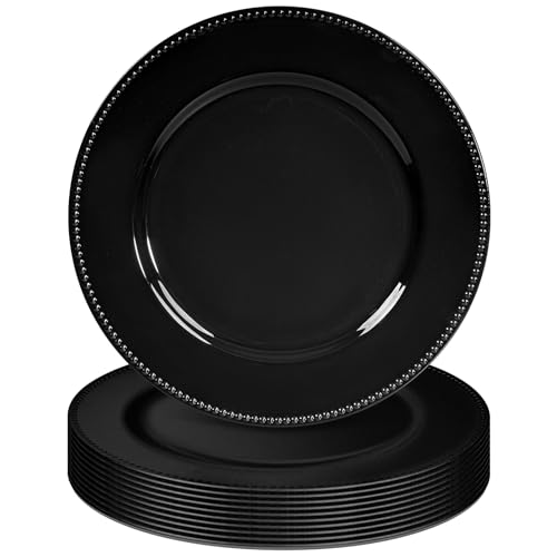 Tomeurperf 13 Inch Black Beaded Charger Plates