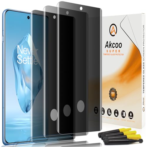 Akcoo Privacy Screen Protector for OnePlus 12R [3 Pack] Tempered Glass UV Set Anti-Spy Fingerprint-ID Compatible Sensitive Touch 9H hardness Scratch Resistant