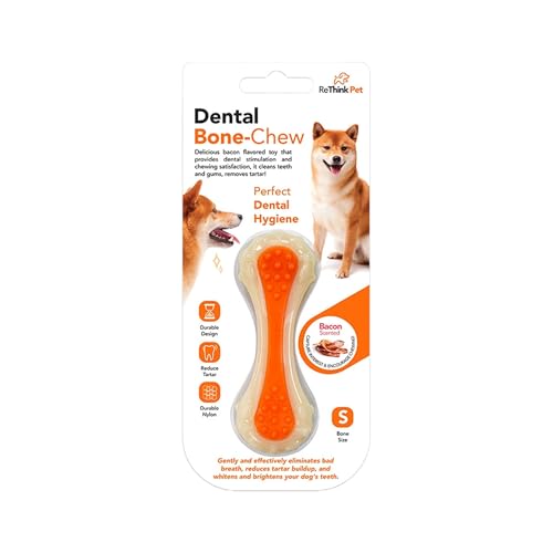 ReThink Pet Dental Bone Chew Pet Toy Small, Bacon Scented and Flavored Dog Chew Toys, Orange