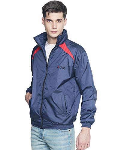 Image of OJASS Men OJASS Jacket for Men,Lightweight & Wind-Resistant with Reflective Bike Jacket for Man High Neck Relaxed Fit-Stylish Windbreaker for Outdoor & Biking Black With Grey