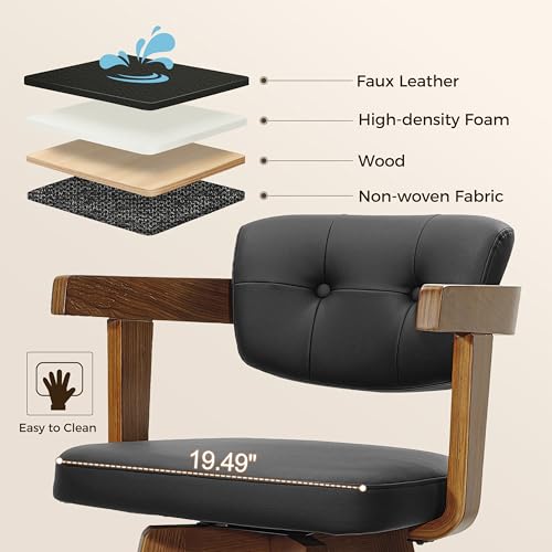 Butacos giratorios de altura para barra Zouron, con asiento de cuero sintético negro y respaldo acolchado, diseño moderno, para isla de cocina, juego de 2 unidades miniatura 4