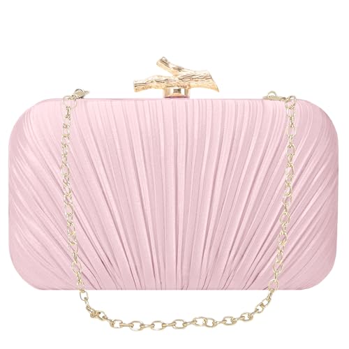 Image of MR Clutch Purses for Women Pleated Evening Clutch Wedding Purse with Chain | Pleated Satin Clutch Purse, Womens Evening Bag Shoulder Crossbody Purse Wedding Clutch for Wedding Prom Party