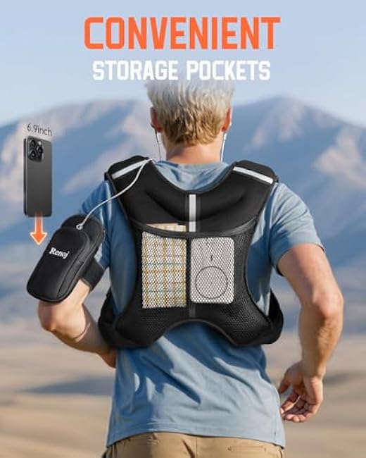 Renoj Weighted Vest for Women Men:10lb/12lb/16lb Weight Training Vest for Workout, Running, Walking, Exercise, Fitness, Weight Loss, Weight Lifting - With Reflective Strips and Storage Pocket