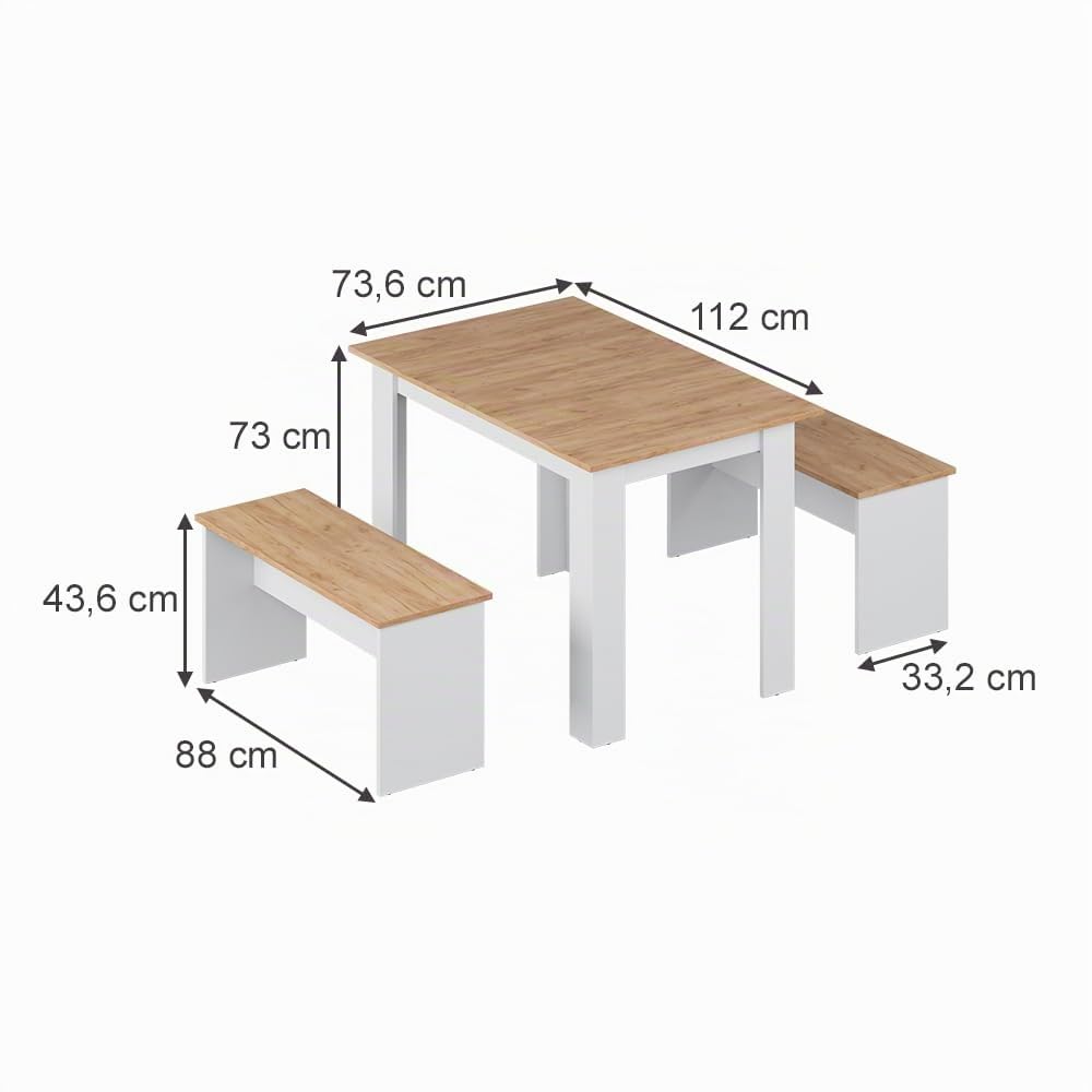 Vicco Conjunto de Banco de Esquina Sentio Roble Blanco/Dorado 112x73.6 cm