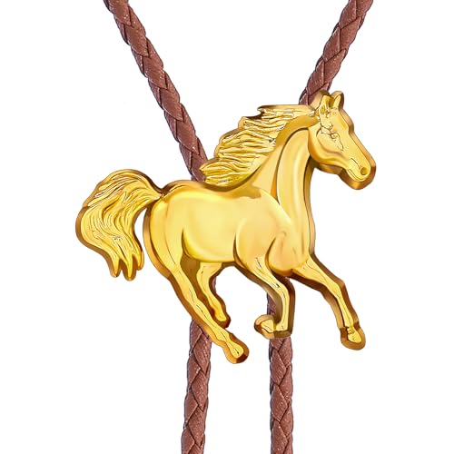 Image of GelConnie Bolo Ties for Men Women Western Cowboy Tie Mens Western Necklace Leather Necktie Gold Bolero Tie Cowboy Necklace
