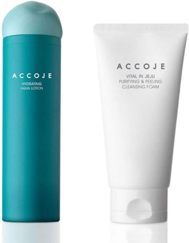 ] Best Korean Skin Care Hydrating Aqua Lotion + Vital in Jeju Purifying & Peeling Cleansing Foam Natural Skin Care, Paraben & Alcohol Free