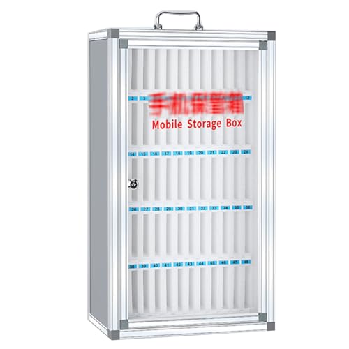Armario de almacenamiento móvil seguro para la escuela y el laboratorio, con cerradura y 24 ranuras, práctica caja de almacenamiento con acabado plateado para una gestión segura de dispositivos