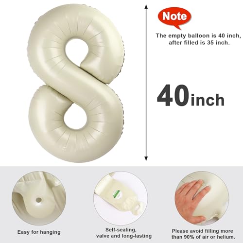 Image of 8 Balloon Numbers Birthday Decorations, 40In Cream Balloons for Men Women | Eye-catching Appearance, Perfect Decorative Centerpieces, Convenient Self-sealing Structure, Widely for Various Occasions