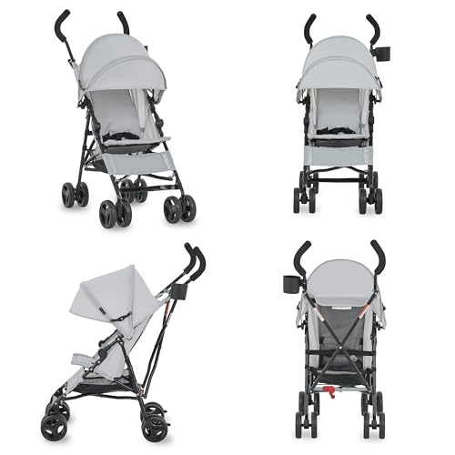 Image of Dream On Me Rover Convenience Baby Stroller - Lightweight & Compact Travel Umbrella Stroller, Quick One-Hand Fold, Lockable Rear Wheels, Adjustable Canopy, 3-Point Safety Harness & Cup Holder - Grey