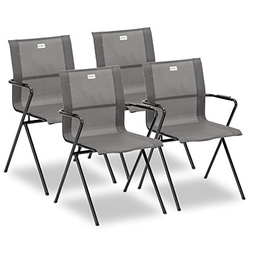 Acamp 4x Gartenstuhl Alpha tex | Gestell aus pulverbeschichtetem Stahlrohr | Rostschutz durch elektrolytisches Beschichtungsverfahren | hochwertiges Acatex-Gewebe | 55x57x83 cm | wetterfest, stapelbar