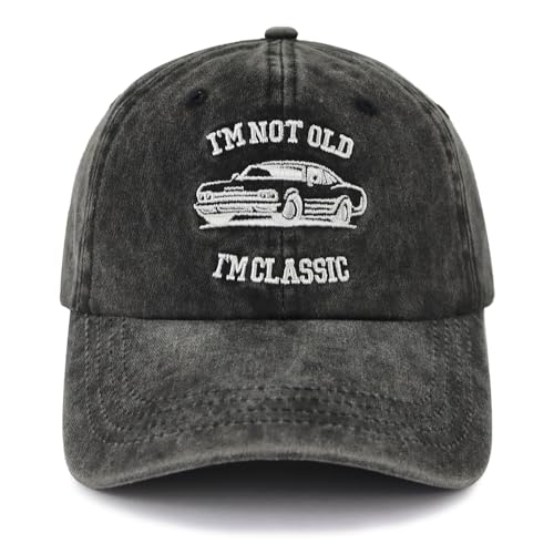 Classic Car Dad Hat, Men Gag Baseball Cap with I'm Not Old I'm Classic Embroidery, Birthday Retirement Gift for Grandpa (US, Alpha, One Size, Black)