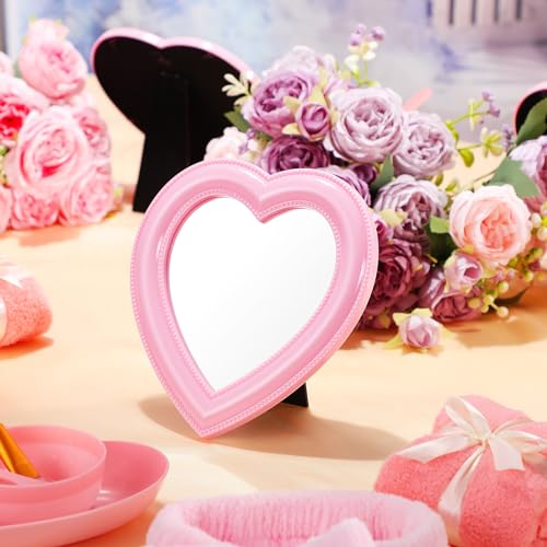 Espejo de maquillaje en forma de corazón rosa, pack 8 piezas miniatura 5