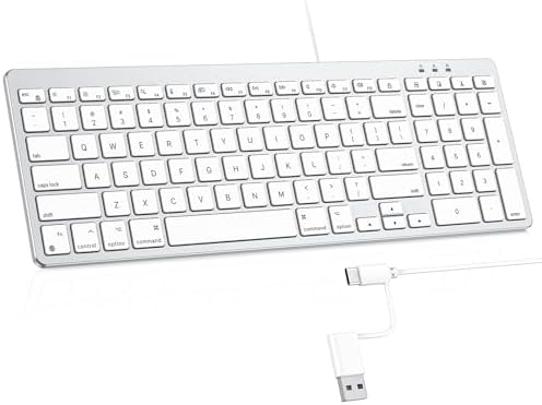 Full Size Wired Keyboard for Mac, OMOTON Numeric Keypad with Dual Interface USB &amp; Type Compatible with MacBook Pro/MacBook Air/iMac/Mac mini/Pro/Laptop, Silver (Compact)
