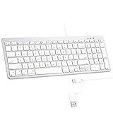 OMOTON Wired Keyboard Compatible with Mac, with Dual Interface (USB and Type-C), Numeric Keypad Compatible with MacBook Pro/Air, iMac, Mac mini/Pro Laptop, Silver