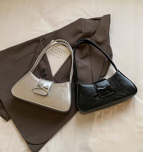Image of Shoulder Bag for Women, Hobo Handbags Trendy Y2K Purses Patent Leather Clutch Bag Cute Bow Purse