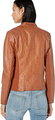 Faux Leather Jacket With Moto Details and Front Zip Pockets