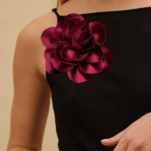 Image of 2Pack 6inch Extra Large Satin Brooches Lapel Pins Dainty Elegant Fabric Camellia Rose Flower Brooch Pin for Women Wedding Part Dance Clothes Accessories Jewelry