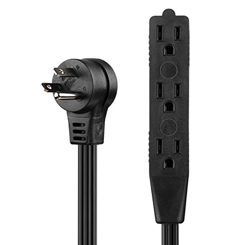 SIMBR Extension Cord Flat Plug Angled with Triple Outlets, Indoor Outdoor Extension Cord Heavy Duty, 16AWG SJTW, 3 prong, Black (6 FT)