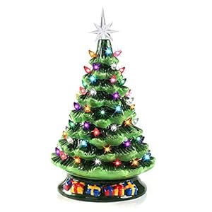 15″ Tabletop Prelit Ceramic Christmas Tree with 70 Multicolor Lights, Hand-Painted Ceramic Tabletop Christmas Tree for Christmas Holiday Indoor Decorations