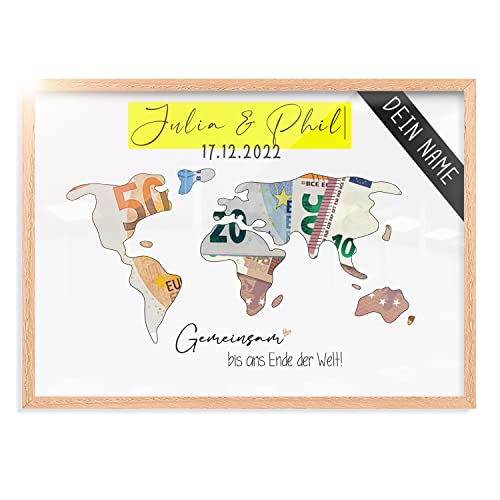 myDreamwork® Geldgeschenke Hochzeit - Extra Personalisiert für EIN unvergessliches Geschenk Brautpaar Geld - Blitzschnell und Einfach | Weltkarte DIN A4 Cover