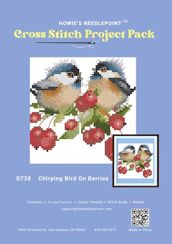 Image of Howie's Cross Stitch Kits, 11CT Pre-Printed Pattern Embroidery Set Needlework, Full Range of Stamped Starter Kits(The Chatted Birds on Betties, 7.87 x 7.87 inch)