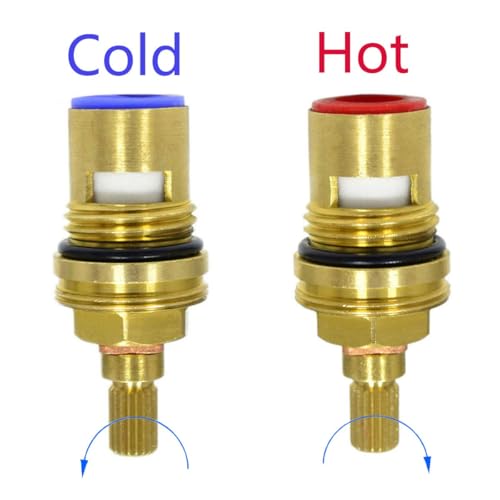 Huashan Replacement Brass Ceramic Disc Stem Cartridge Faucet Valve Quarter Turn 1/2" X 53mm x 12mm spline length 20 teeth(PAIR Hot & Cold)