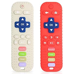 Badespielzeug für ab 3 Monate Baby Silikon Ferngesteuertes Beißspielzeug Zahnungshilfe Spielzeug für Babys Fernbedienung Beißringe aus Silikon mit Beruhigt Babys Wundes Zahnfleisch (2er Set)