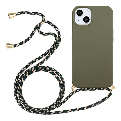Coque antichoc iPhone 15 Plus avec bande cordon vert armée ajustable