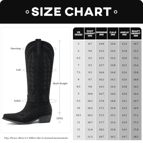 Image of Rivalran Cowboy Boots for Women - Knee High Pointed Toe Chunky Heel Pull On Zipper Western Cowgirl Boots, Retro Country Vintage Fashion Tall Boots
