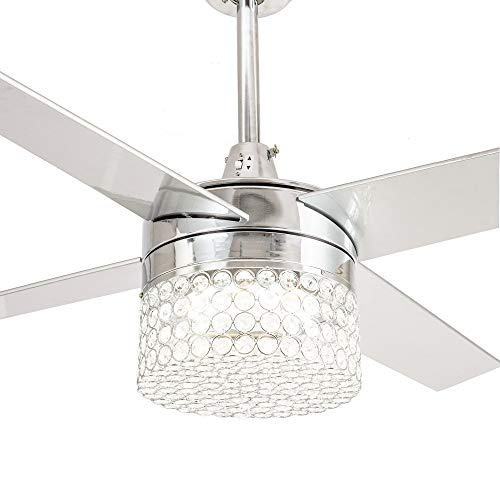Ceiling Fans with Lights 48 Inch Ceiling Fan with Remote Crystal Chandelier Fans with 4 Reversible Blades, Satin Nickel