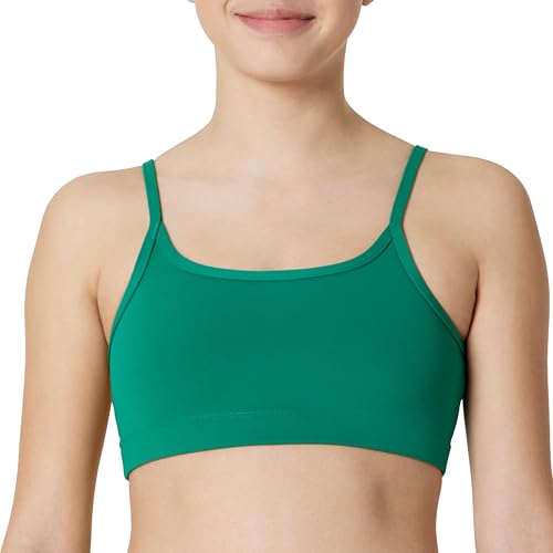 Amazon Essentials Girls Athletic FormFlex Buttery Soft Light Support Spaghetti Strap Training Sports Bra Emerald Green Small