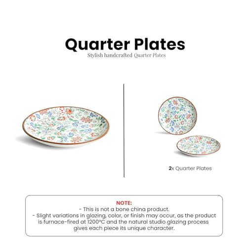 Image of ExclusiveLane 'Spring Garden' Handcrafted Ceramic Quarter Plates Small Side Snack Plates (Set of 2, Microwave Safe, Dishwasher Safe)