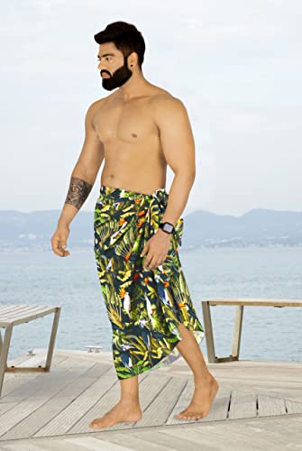 HAPPY BAY Men's Beachwear Wrap Summer Long Hawaiian Lava Lava Regular Surfing Cover-Up Swimwear Holidays Beach Sarongs for Men One Size Multi, Cockatoo2
