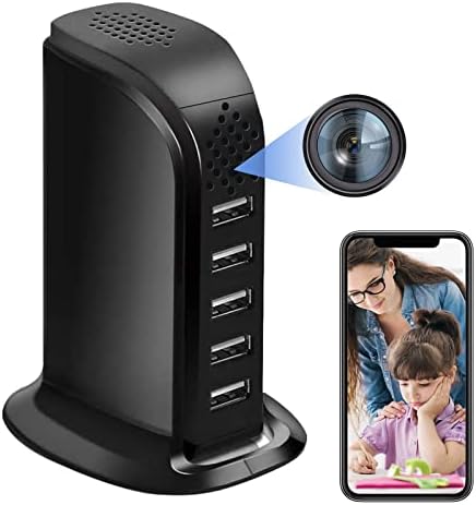 Hidden Camera USB Charger Camera Wireless WiFi Spy Camera 5-Port USB Hub Outlet Camera 1080P HD Home Security Camera Motion Detection Remote Monitoring Nanny Cam for Office Home No Audio