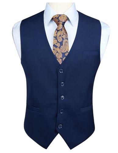 Image of Enlision Men's Suit Vest Business Formal Dress Waistcoat Solid Color Vest for Suit or Tuxedo
